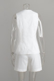 Casual Solid Color Pocket Buttons V Neck Sleeveless Two Pieces