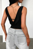 Sexy Solid Color Backless U Neck Tops