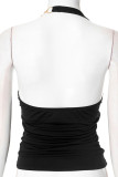Sexy Solid Color Metal Accessories Trim Backless Halter Tops