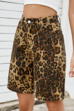 Casual Leopard Buttons Patchwork Loose High Waist Straight Full Print Bottoms