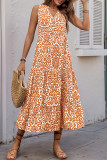 Casual Geometric Print Buttons V Neck Sleeveless Dresses