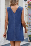 Casual Solid Color Patchwork V Neck Sleeveless Loose Denim Dresses