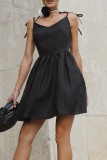 Sexy Solid Color Lace Up Backless V Neck Sling Dresses