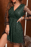 Sexy Solid Color Mesh V Neck A Line Dresses