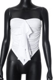 Sexy Solid Color Irregular Flounce Strapless Tops
