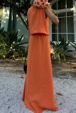 Casual Solid Color Buttons V Neck Sleeveless Two Pieces