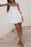 Sexy Solid Color Lace Up Flounce U Neck Cake Skirt Dresses