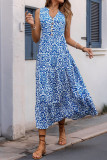 Casual Geometric Print Buttons V Neck Sleeveless Dresses