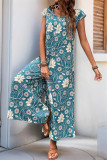 Casual Floral Print Contrast O Neck Loose Jumpsuits