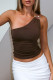 Sexy Solid Color Metal Accessories Trim Irregular Sloping Shoulder Tops