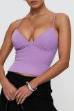 Sexy Solid Color Slit Adjustable V Neck Tops