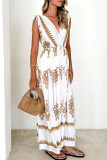 Casual Geometric Print Lace Up V Neck Sleeveless Dresses