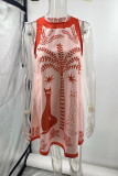 Casual Animal Print Contrast O Neck Sleeveless Dresses