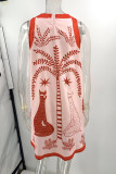Casual Animal Print Contrast O Neck Sleeveless Dresses