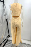 Casual Solid Color Patchwork Slit O Neck Jumpsuits