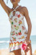 Vacation Graffiti Print Lace Up Backless Halter Printed Dresses