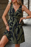 Sexy Floral Print Ruched V Neck Sleeveless Dresses