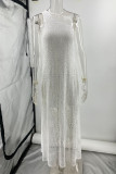 Sexy Solid Color Lace Slit Sloping Shoulder Long Dresses