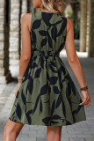 Sexy Floral Print Ruched V Neck Sleeveless Dresses