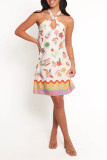 Vacation Graffiti Print Lace Up Backless Halter Printed Dresses