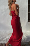 Vacation Stripe Patchwork Contrast V Neck Sling Dresses