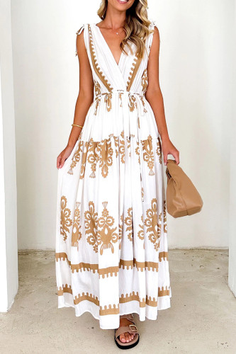 Casual Geometric Print Lace Up V Neck Sleeveless Dresses