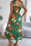 Vacation Flowers Print Lace Up Square Neck Sling Dresses