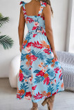Vacation Flowers Print Lace Up Square Neck Sling Dresses