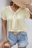 Daily Solid Color Patchwork V Neck Tops
