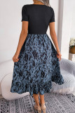Casual Leopard Patchwork Flounce Contrast O Neck Short Sleeve Short Sleeve Dress