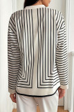 Casual Stripe Buttons Contrast Mandarin Collar Tops