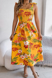 Vacation Flowers Print Lace Up Square Neck Sling Dresses