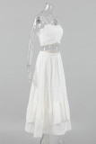 Sexy Solid Color Lace Slit V Neck Sleeveless Two Pieces
