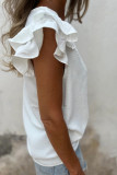 Daily Solid Color Flounce V Neck T-Shirts