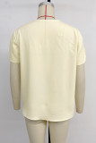 Daily Solid Color Patchwork V Neck Tops
