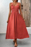Vacation Solid Color Lace Up Ruched V Neck Sling Dresses