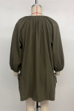 Casual Solid Color Draw String Pocket O Neck A Line Dresses