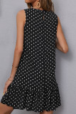 Casual Polka Dot Patchwork Flounce Contrast O Neck A Line Dresses