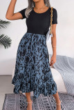 Casual Leopard Patchwork Flounce Contrast O Neck Short Sleeve Short Sleeve Dress