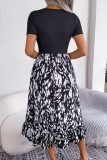 Casual Leopard Patchwork Flounce Contrast O Neck Short Sleeve Short Sleeve Dress