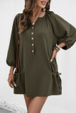 Casual Solid Color Draw String Pocket O Neck A Line Dresses