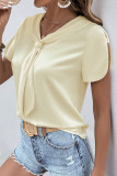 Daily Solid Color Patchwork V Neck Tops