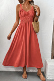 Vacation Solid Color Lace Up Ruched V Neck Sling Dresses