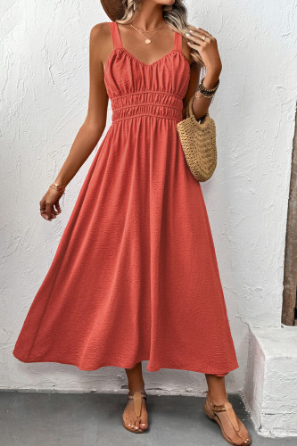 Vacation Solid Color Lace Up Ruched V Neck Sling Dresses