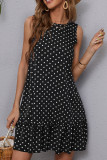 Casual Polka Dot Patchwork Flounce Contrast O Neck A Line Dresses