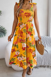 Vacation Flowers Print Lace Up Square Neck Sling Dresses