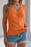 Sexy Solid Color Hollow Out Weave V Neck Tops