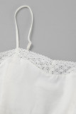Sexy Solid Color Lace Slit V Neck Sleeveless Two Pieces
