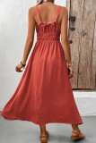 Vacation Solid Color Lace Up Ruched V Neck Sling Dresses