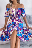 Vacation Floral Print Ruffle Contrast Square Neck A Line Dresses